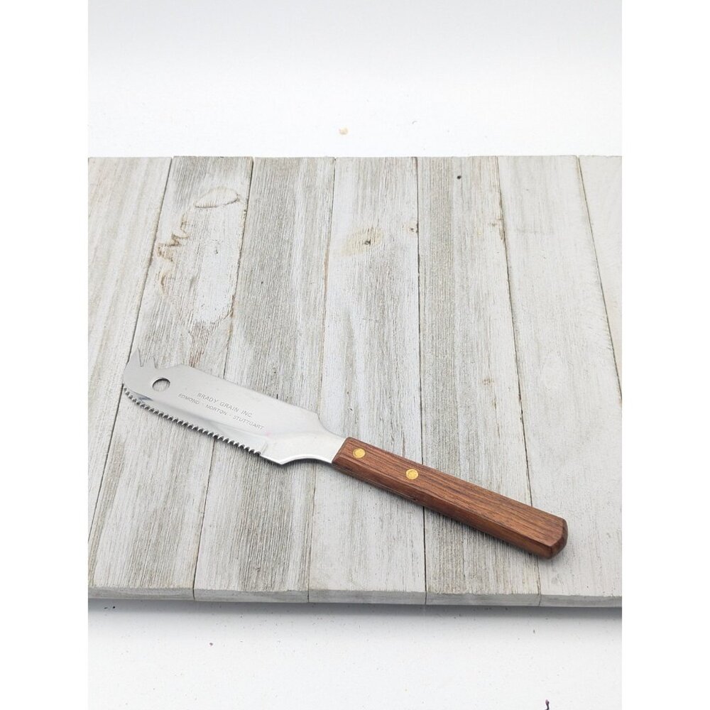 Stainless Japan Advertising Double Sided Meat Cheese Knife Wood Handle 9-1/2"